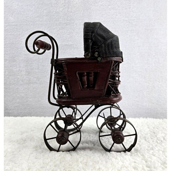VTG Antique Miniature Baby Stroller Pram 8" High Victorian Gothic Decor Carriage - Picture 2 of 16